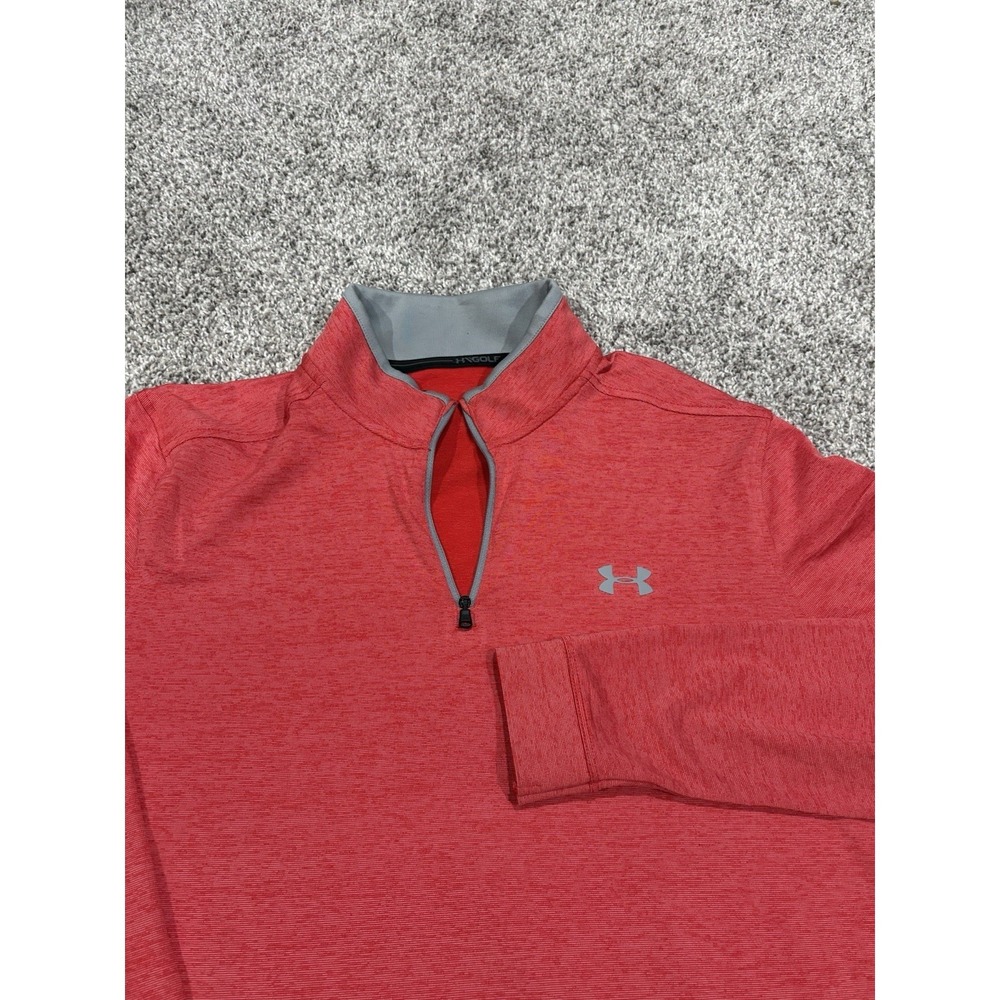 Under Armour Mens Red Heathered Quarter Zip Pullover Medium Golf Long Sleeve